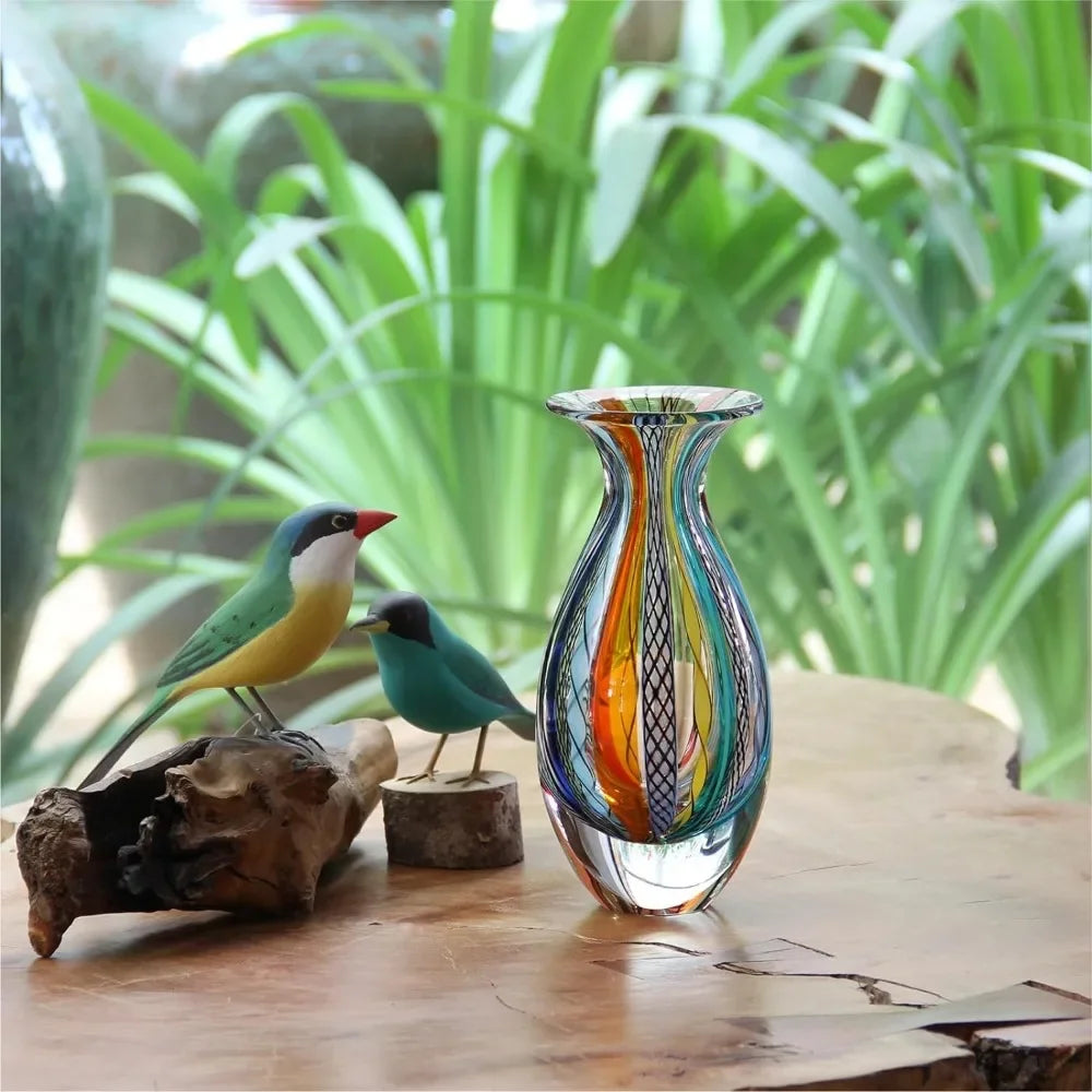 Small Glass Vase Hippie Colored Canes Hand Blown