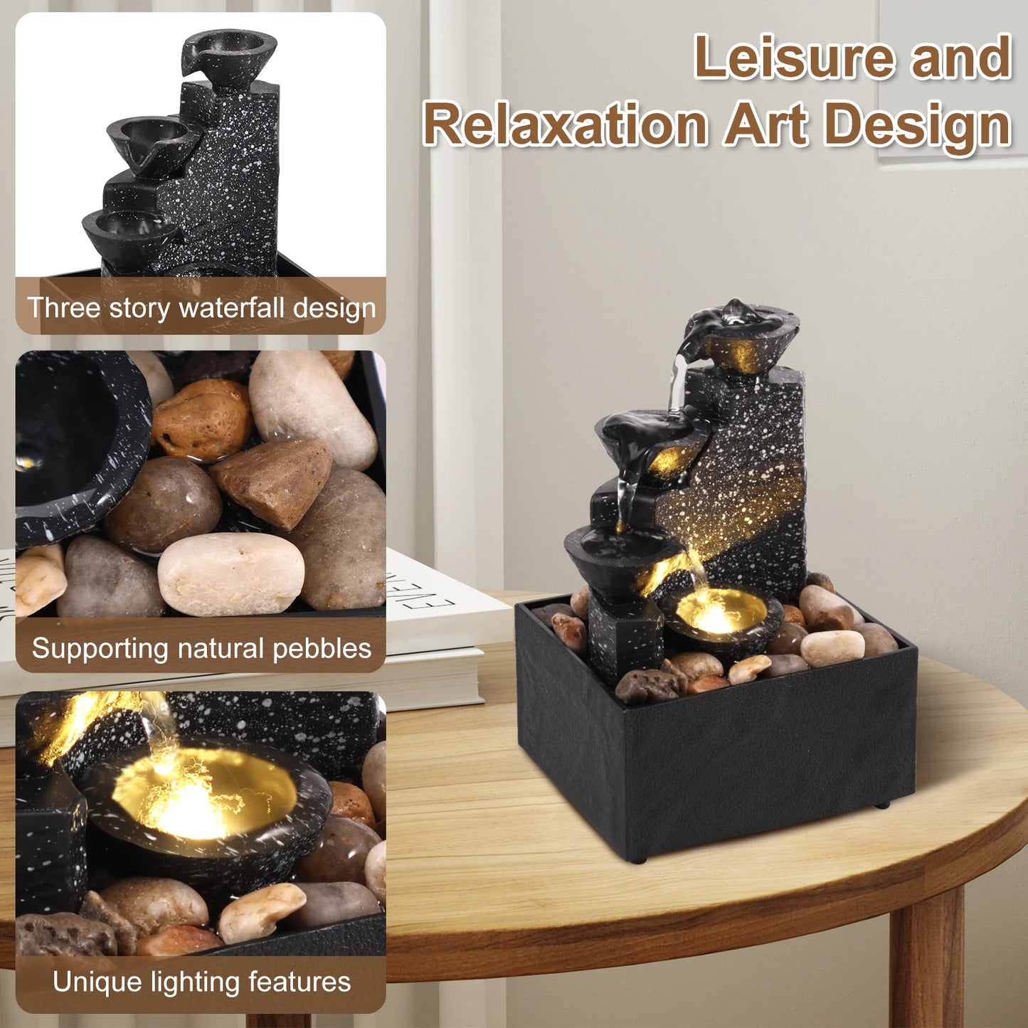 Tabletop Water Fountain, with Soft Lights