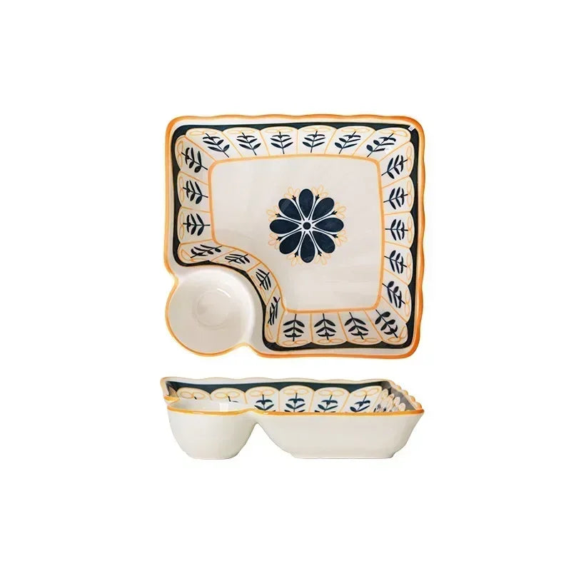 Plate with Vinegar Dish Household Ceramic Plate