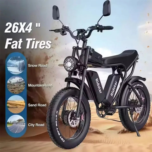 New Electric Bicycle Ridstar Q20 2000W 52V 40AH Electric Bike Dual Motor Battery 20*4.0inch Fat Tire Mountain Snow Off-road Bike