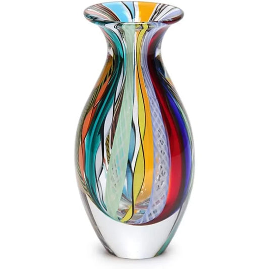 Small Glass Vase Hippie Colored Canes Hand Blown