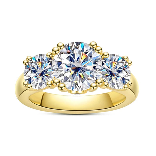 Three Stone Ring Engagement Yellow Color Ring