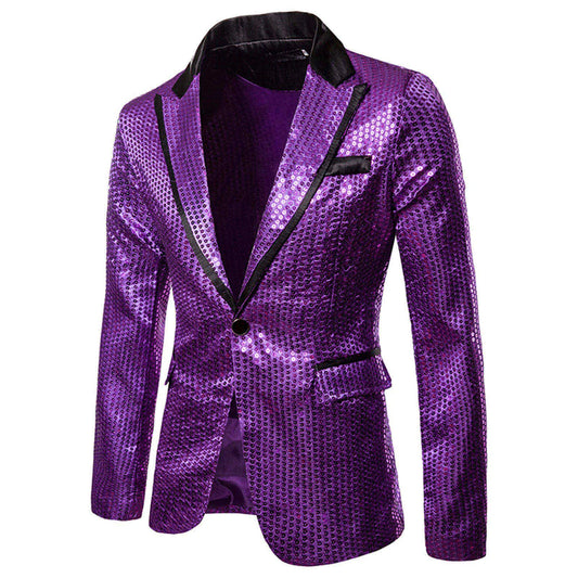 Shiny Shawl Collar Sequins Blazer Jacket for Men