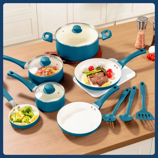 Ceramic aluminum 12-piece non-stick cookware set,