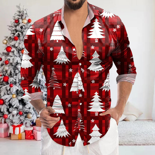 Digital 3D Print Men's Shirts Christmas Elk Plaid