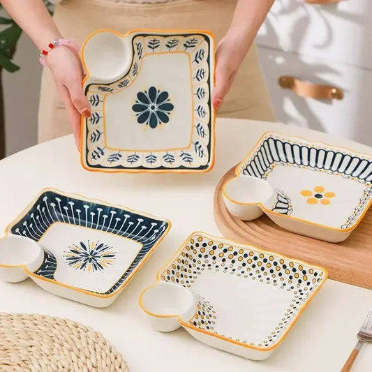 Plate with Vinegar Dish Household Ceramic Plate