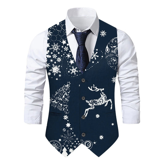 Christmas Theme Printed Men Suit Vest
