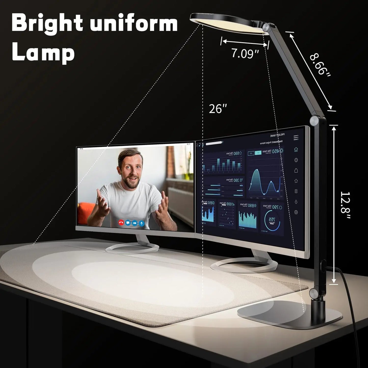 LED Desk Lamp for Home Office  Desk Light for Video Calls  3 Color Temperature 10 Brightness Computer Light  Dimmable Led Desk L