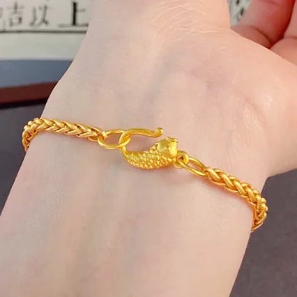 Boutique AU999 gold bracelet interlocking wheat ear bracelet 24K pure gold light luxury fashion all-match real gold hand jewelry