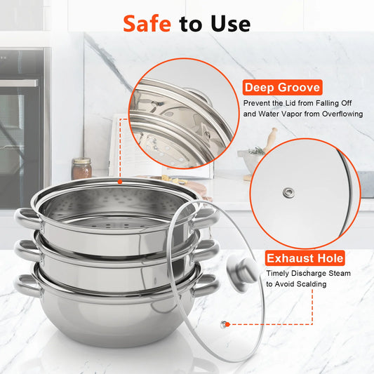 3-Tier Stainless Steel Steamer 11 Inch Diameter