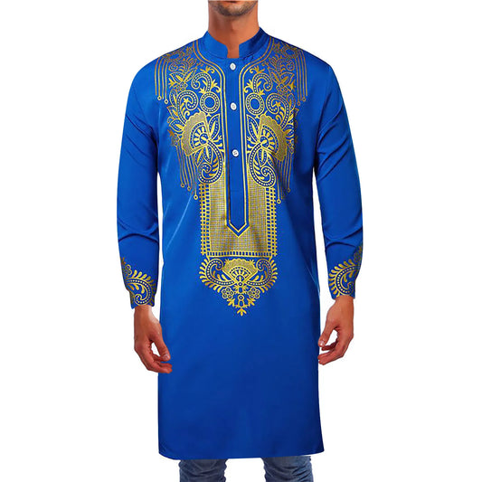 Men Abaya Stand Collar Kaftan Plain Gown Shirts