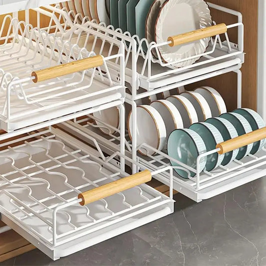 Kitchen Under Sink Bowl Dish Drainer Tableware Cabinets Organizer Sliding Dish Storage Drying Rack Household Accessories