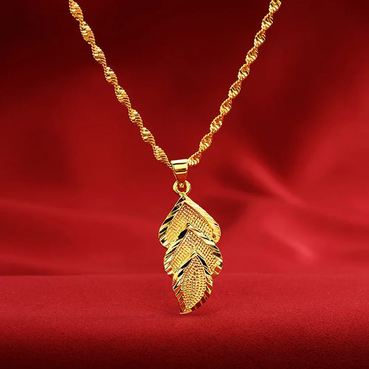 Boutique AU999 gold jewelry leaf pendant